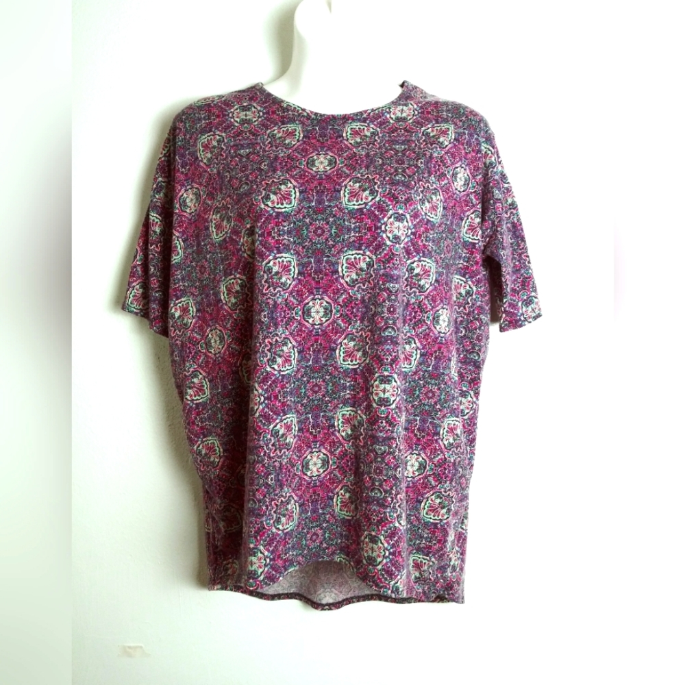 Lularoe Irma Tunic Top Size XL Hi-Low Hemp Turquoise/Purple